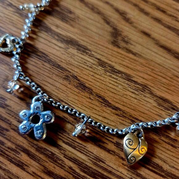 BRIGHTON Silver And Gold Floral And Heart Anklet... Fun And Flirty! - Picture 3 of 6